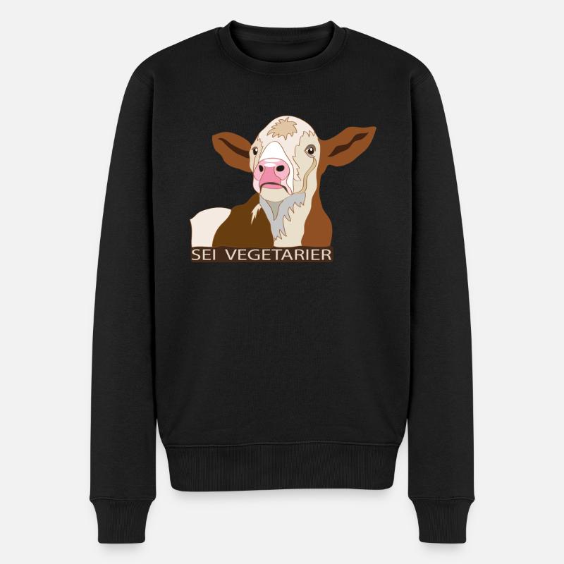 Kalb: Sei Vegetarier - Männer Premium Bio Pullover - Schwarz