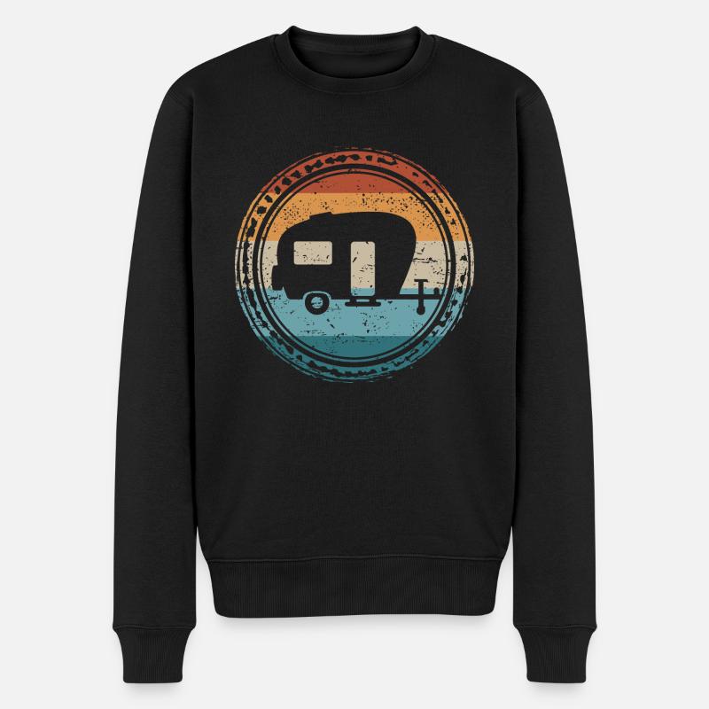Retro Wohnwagen Camping Camper - Männer Premium Bio Pullover - Schwarz