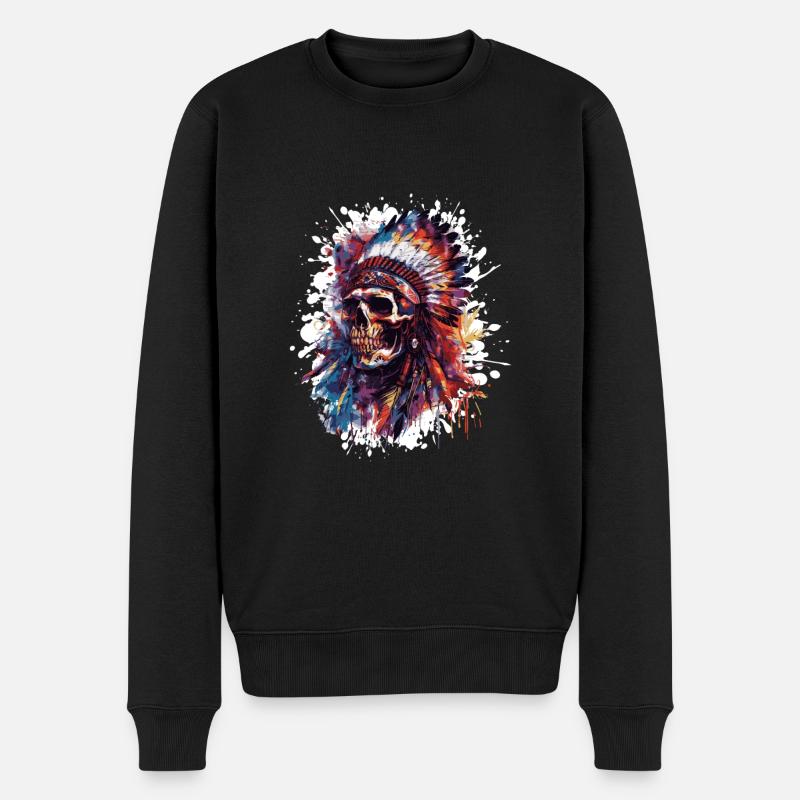 Indianer Totenkopf - Männer Premium Bio Pullover - Schwarz