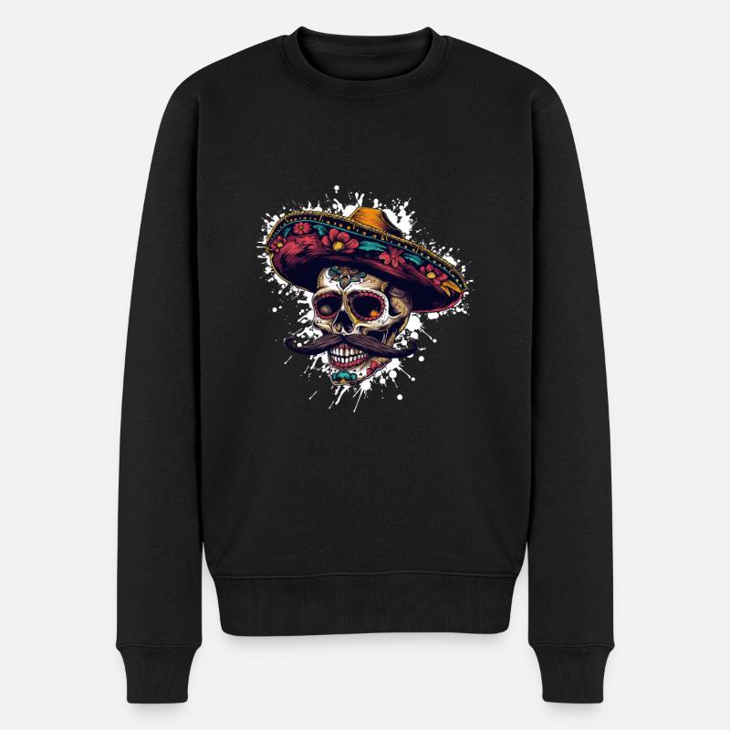 Crâne Mexicain Sombrero - Pull Premium bio Homme - noir