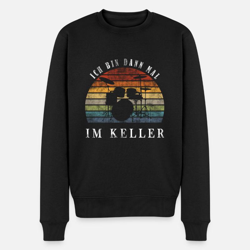 Ich bin dann mal im Keller Schlagzeug - Männer Premium Bio Pullover - Schwarz