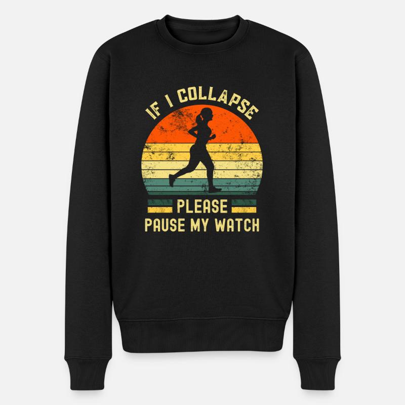 Wenn ich zusammenklappe, pausiere bitte meine Uhr mit Retro - Männer Premium Bio Pullover - Schwarz