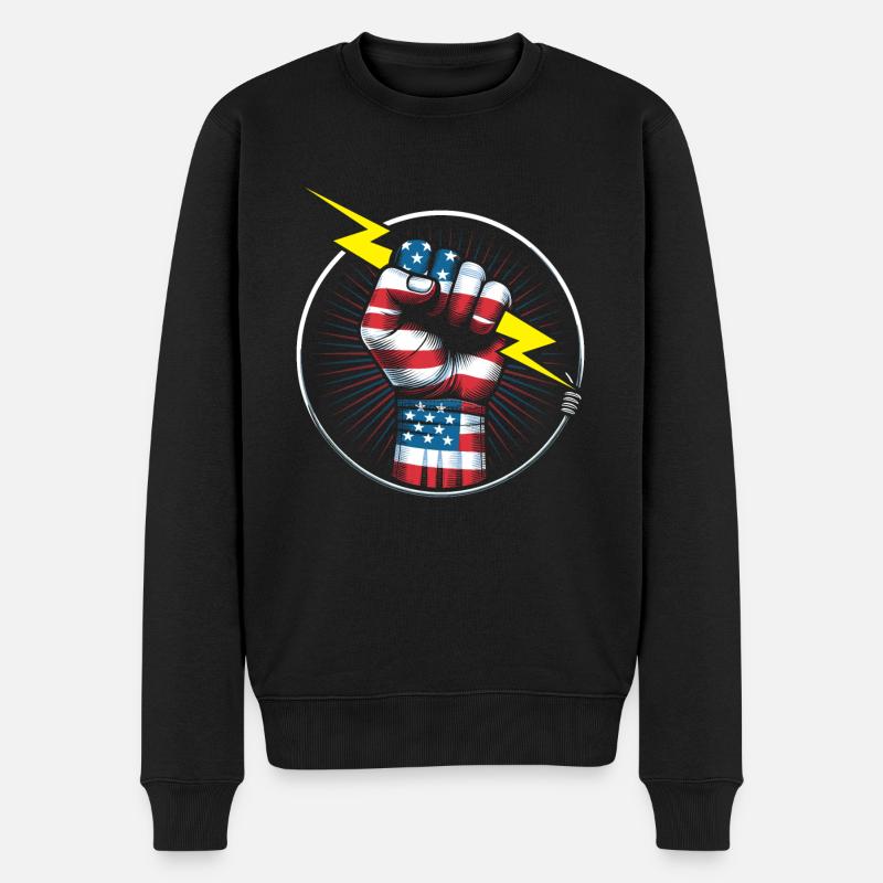Elektriker USA Flag Lineman Elektrizitätsarbeiter - Männer Premium Bio Pullover - Schwarz