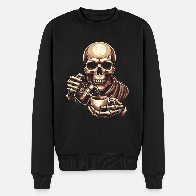 Crâne avec tasse à café - Pull Premium bio Homme - noir