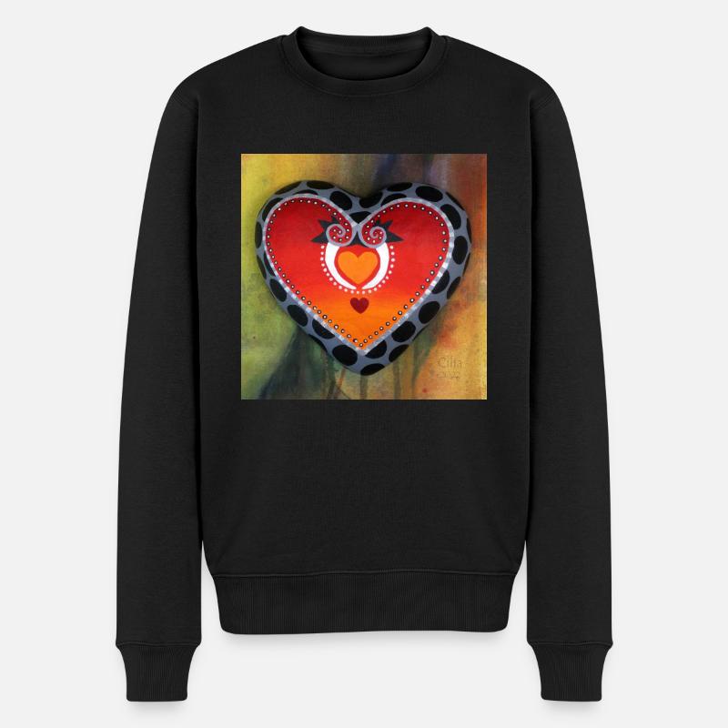 herz - Männer Premium Bio Pullover - Schwarz