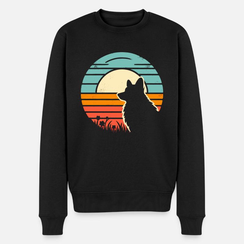 Corgi Vintage Sunset - Männer Premium Bio Pullover - Schwarz