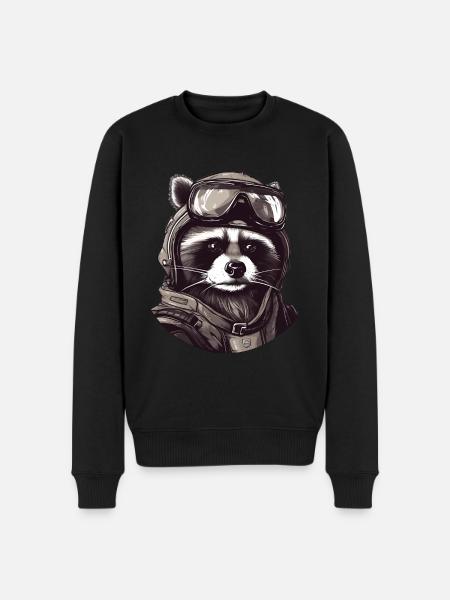 Waschbär Pilot - Männer Premium Bio Pullover - Schwarz
