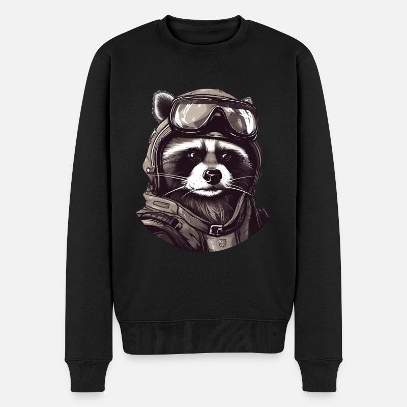 Waschbär Pilot - Männer Premium Bio Pullover - Schwarz