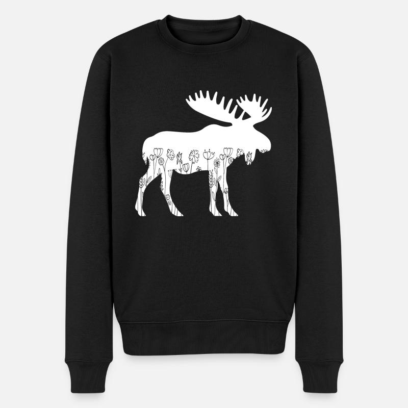 Niedliche Elch Liebhaber Tier Blumen Blumen - Männer Premium Bio Pullover - Schwarz