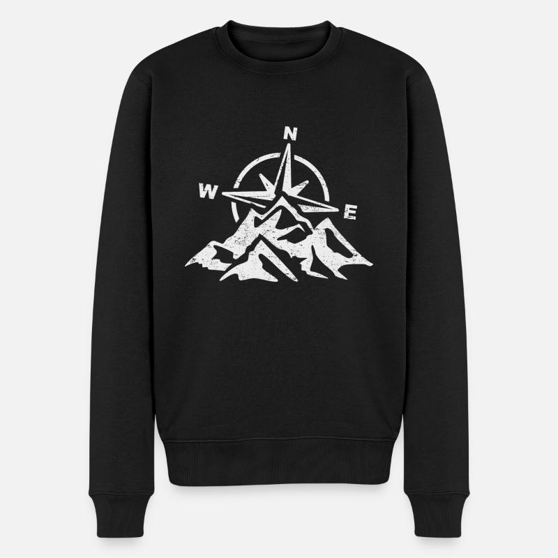 Kompass Berge Camping Wandern Reisen - Männer Premium Bio Pullover - Schwarz