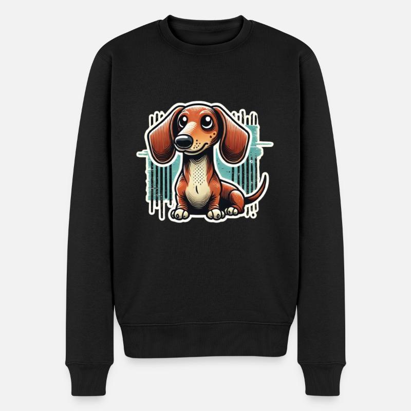 Süßer Dackel Comic Stil Teckel Hund - Männer Premium Bio Pullover - Schwarz