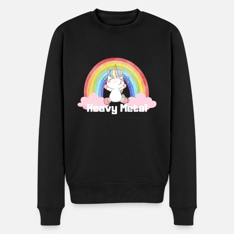 Heavy Metal Einhorn Wolke Regenbogen Rock n Roll - Männer Premium Bio Pullover - Schwarz