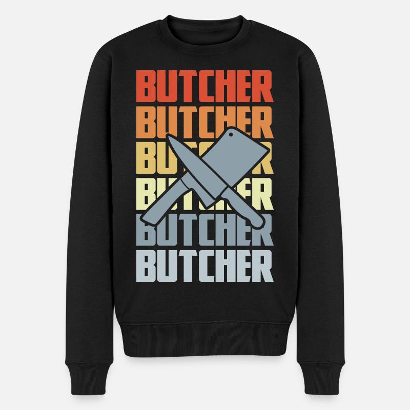 Retro Metzger - Männer Premium Bio Pullover - Schwarz