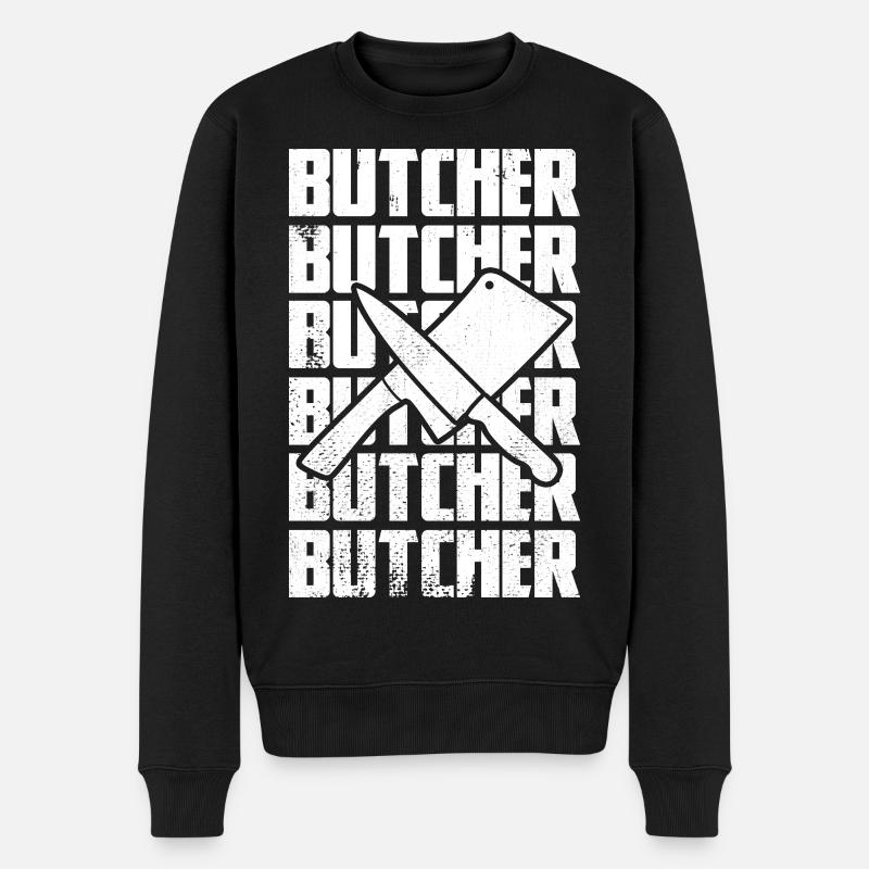 Lustiger Metzger - Männer Premium Bio Pullover - Schwarz