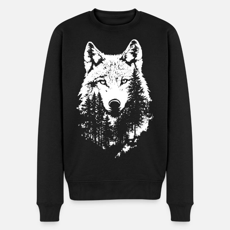 Wolf Gesicht Wald Silhouette - Männer Premium Bio Pullover - Schwarz