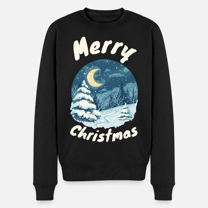 Merry Christmas Winterwald Illustration - Männer Premium Bio Pullover - Schwarz