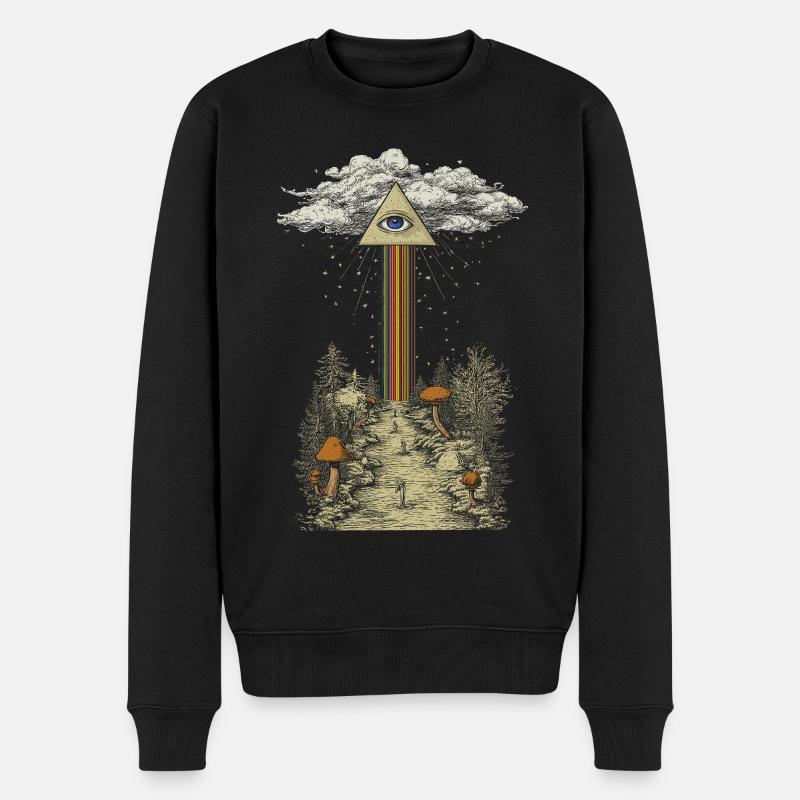 Mystischer Regenbogenstrahl im Pilzwald - Männer Premium Bio Pullover - Schwarz