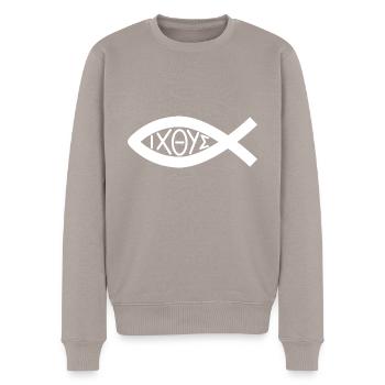 Symbole du poisson Chrétiens - Eglise - Foi - Pull Premium bio Homme - taupe - Devant - Nico (187cm)