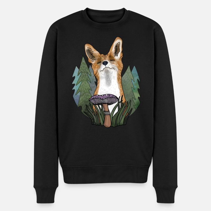 Glücklicher Fuchs (dunkle Stoffe) - Männer Premium Bio Pullover - Schwarz