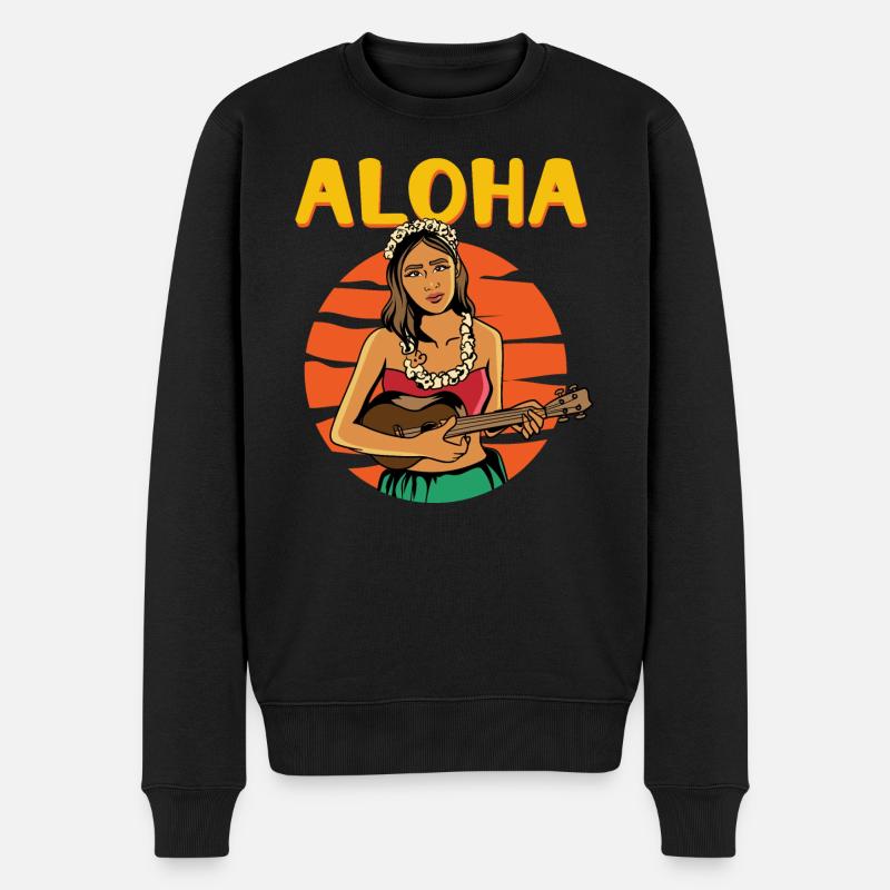 Aloha Vintage Hula Mädchen - Männer Premium Bio Pullover - Schwarz