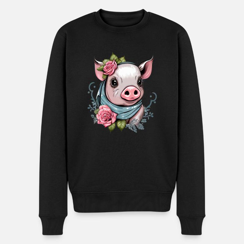 Schwein mit Bandana - Männer Premium Bio Pullover - Schwarz