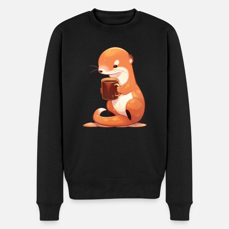 Niedlicher Mongoose mit Kaffee in der Hand - Männer Premium Bio Pullover - Schwarz