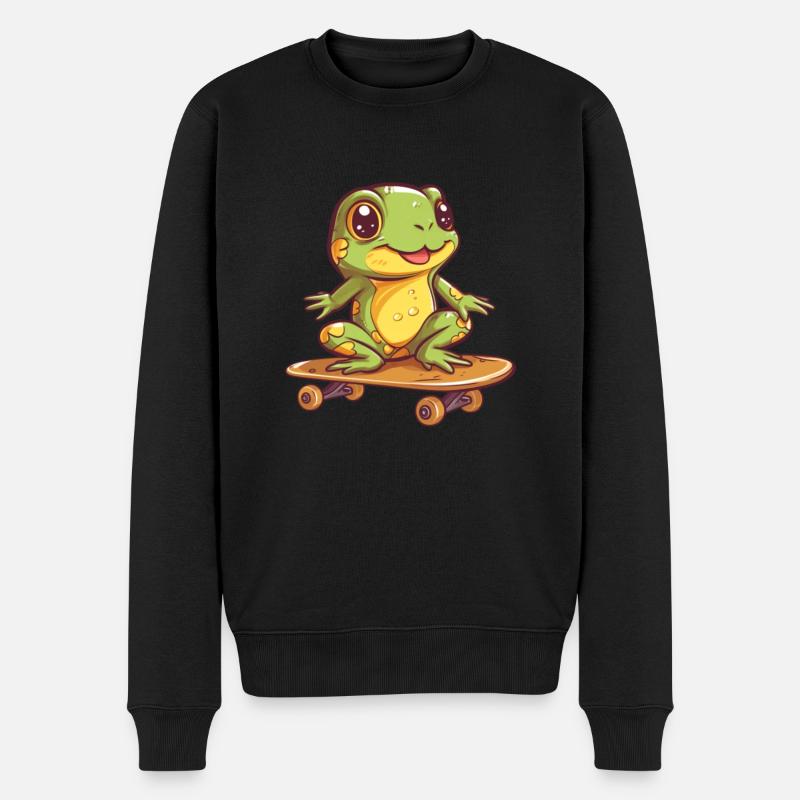 Frosch auf einem Skateboard - Männer Premium Bio Pullover - Schwarz