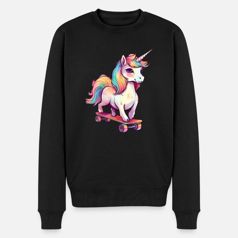Einhorn auf einem Skateboard - Männer Premium Bio Pullover - Schwarz