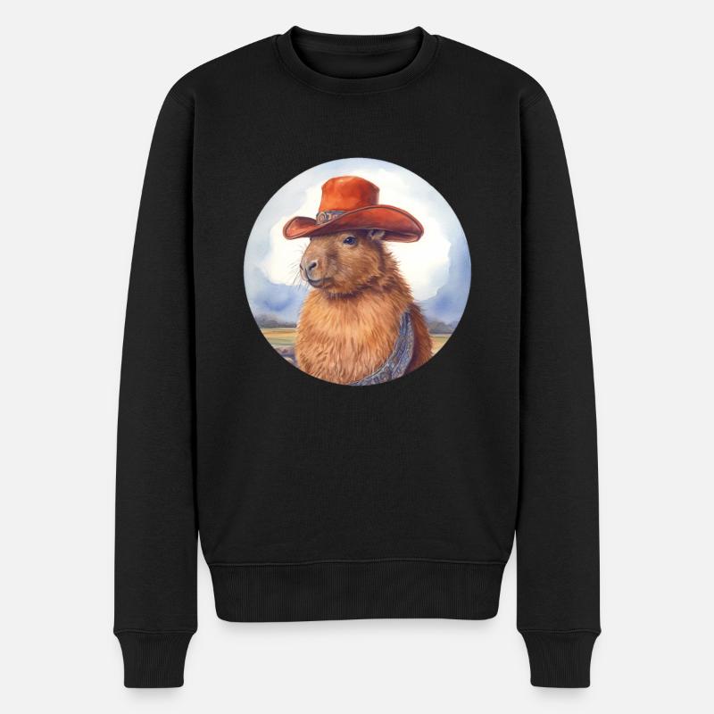 Capybara Cowboy - Männer Premium Bio Pullover - Schwarz