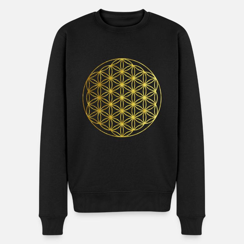 Blume des Lebens Gold Yoga Geschenkidee - Männer Premium Bio Pullover - Schwarz