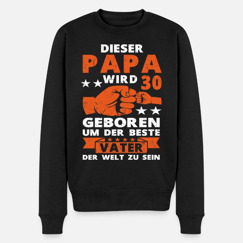 Papa 30 Geburtstag Vater 30 Jahre Spruch - Männer Premium Bio Pullover - Schwarz