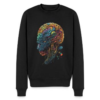 Buntes surrealistisches Trippy Gehirn/Schädel - Männer Premium Bio Pullover - Schwarz - Vorne - Nico (187cm)