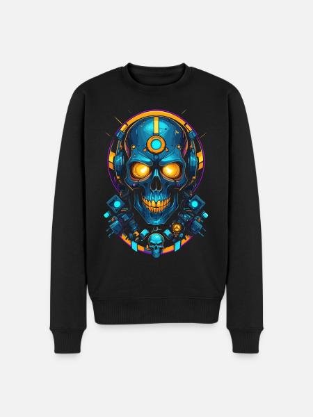 Futuristic blue gold skull - Men's Premium Organic Jumper - black
