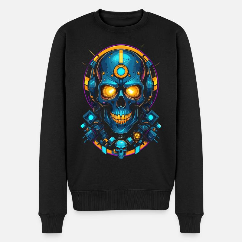 Crâne futuristique or bleu - Pull Premium bio Homme - noir