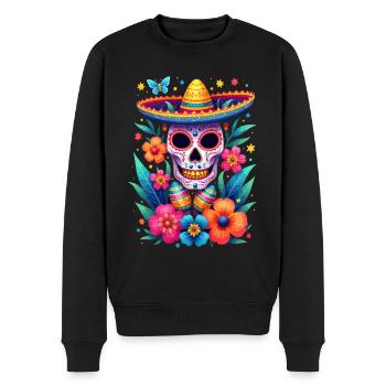 Hispanic Heritage Schädel mit Blumen - Männer Premium Bio Pullover - Schwarz - Vorne - Nico (187cm)