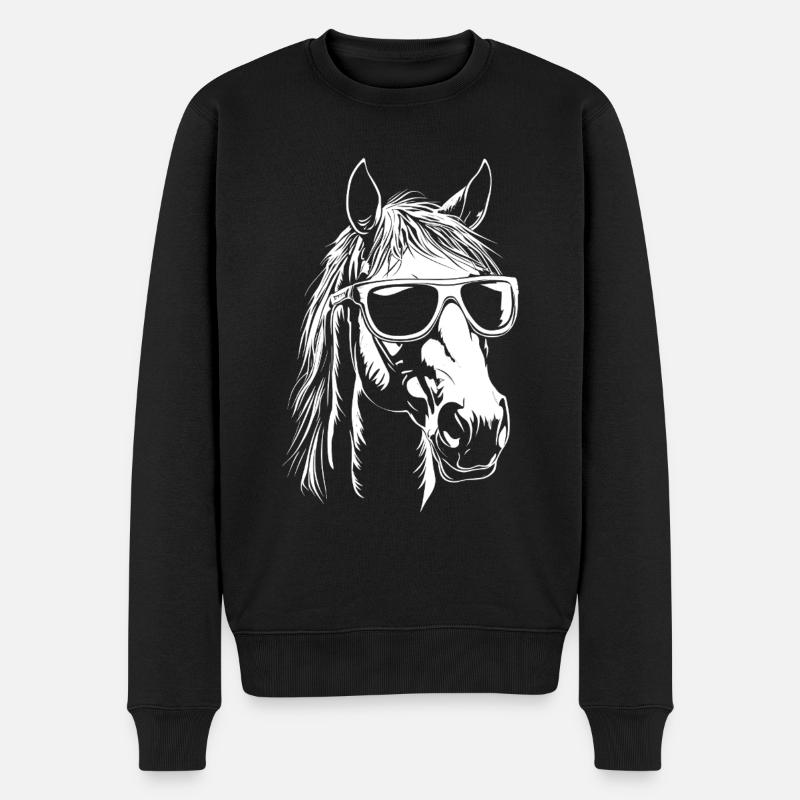 Pferd Sonnenbrille - Männer Premium Bio Pullover - Schwarz