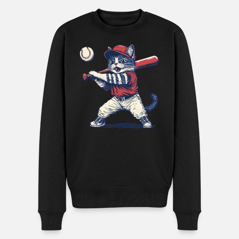 Katze Baseball - Männer Premium Bio Pullover - Schwarz
