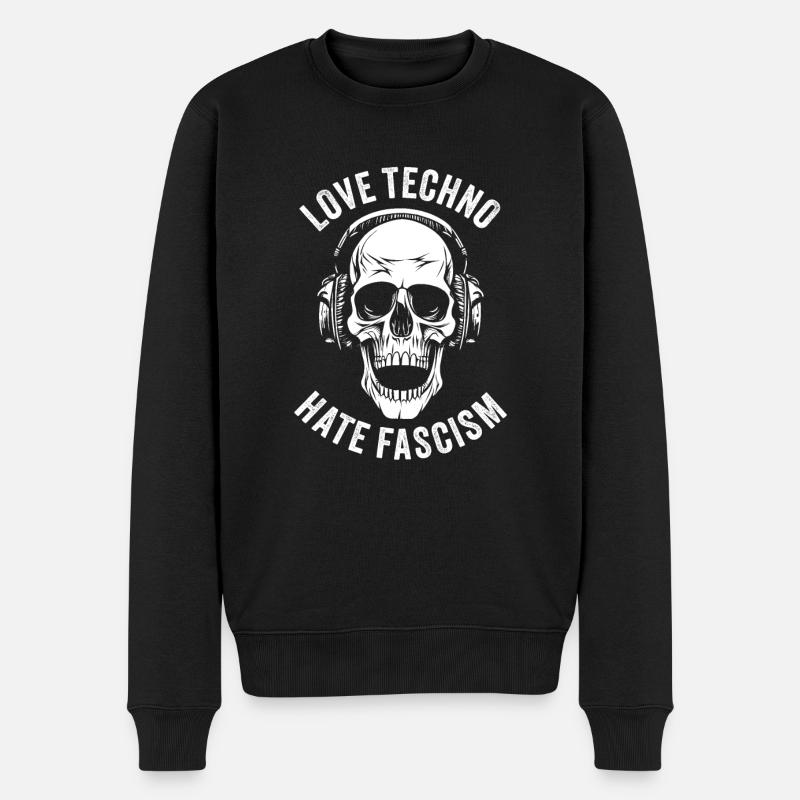 LOVE TECHNO HATE FASCISM - Männer Premium Bio Pullover - Schwarz