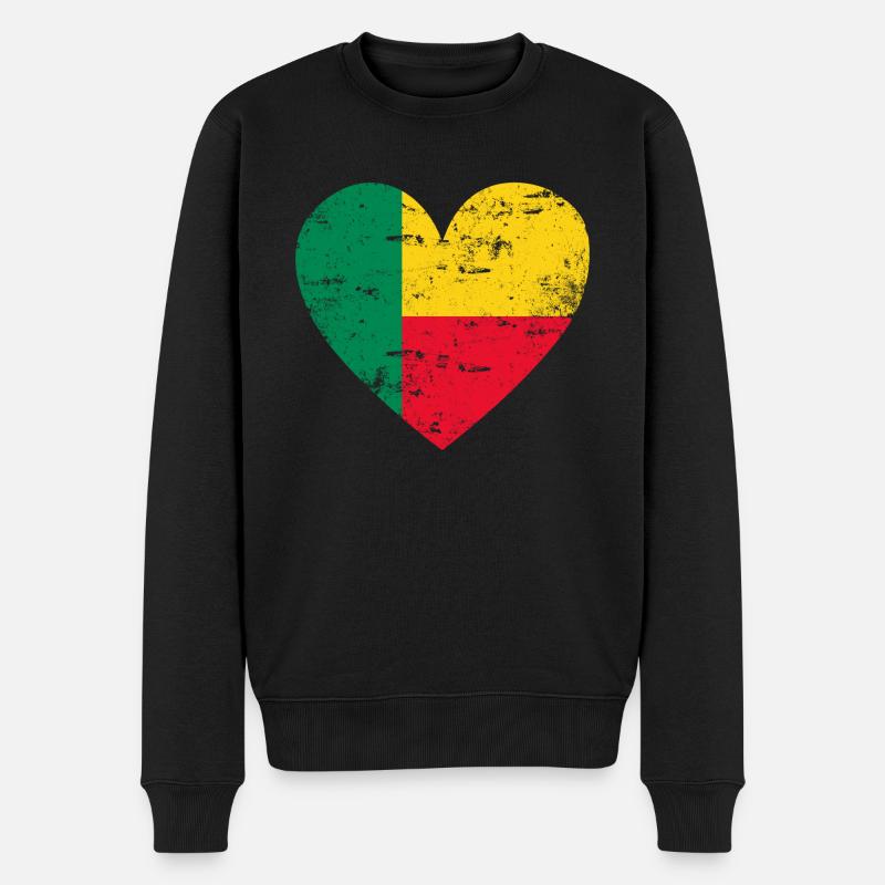 Drapeau du Bénin Coeur - Pull Premium bio Homme - noir