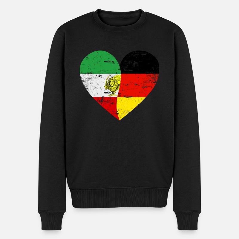 Iranian German Flaggenherz - Männer Premium Bio Pullover - Schwarz