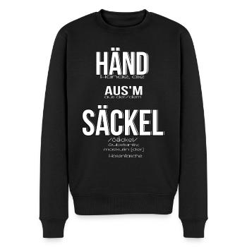 Händ aus´m Säckel / Hände aus der Tasche - Männer Premium Bio Pullover - Schwarz - Vorne - Nico (187cm)