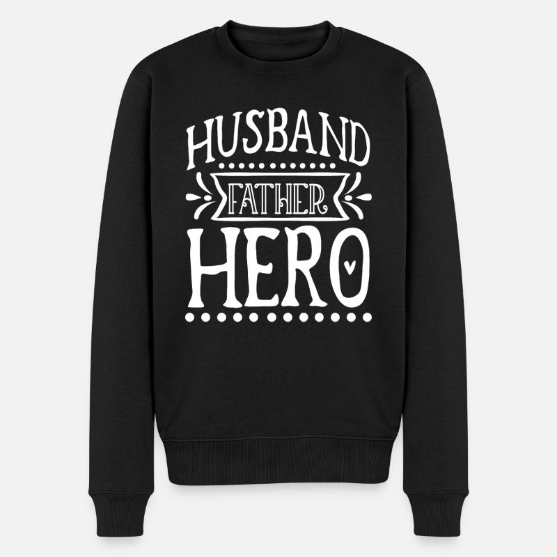 Husband Father Hero - Männer Premium Bio Pullover - Schwarz