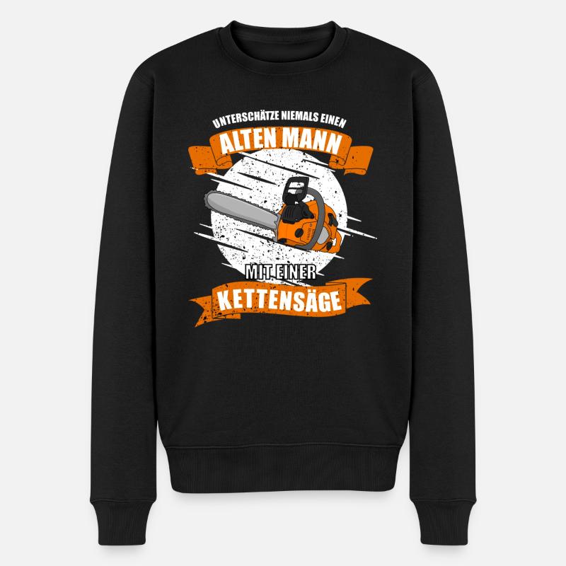 Kettensäge Alter Mann mit Säge - Männer Premium Bio Pullover - Schwarz