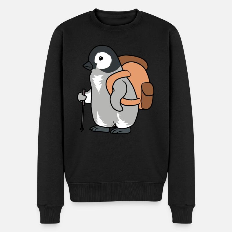 Lustiges Pinguin-Wander-Abenteuer - Männer Premium Bio Pullover - Schwarz