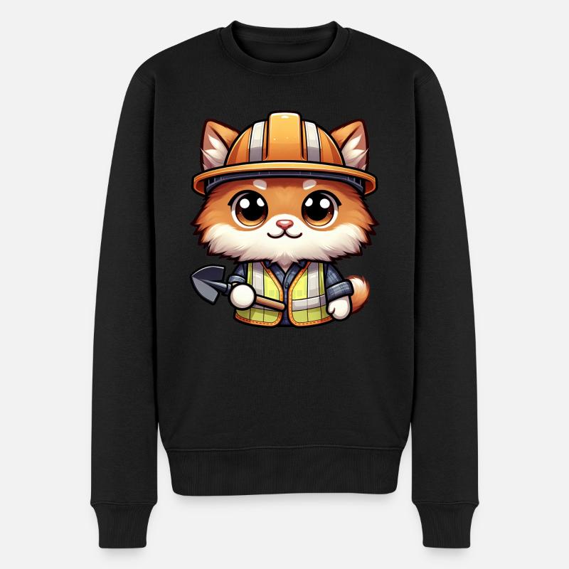 Cute Cat Construction Worker - Männer Premium Bio Pullover - Schwarz