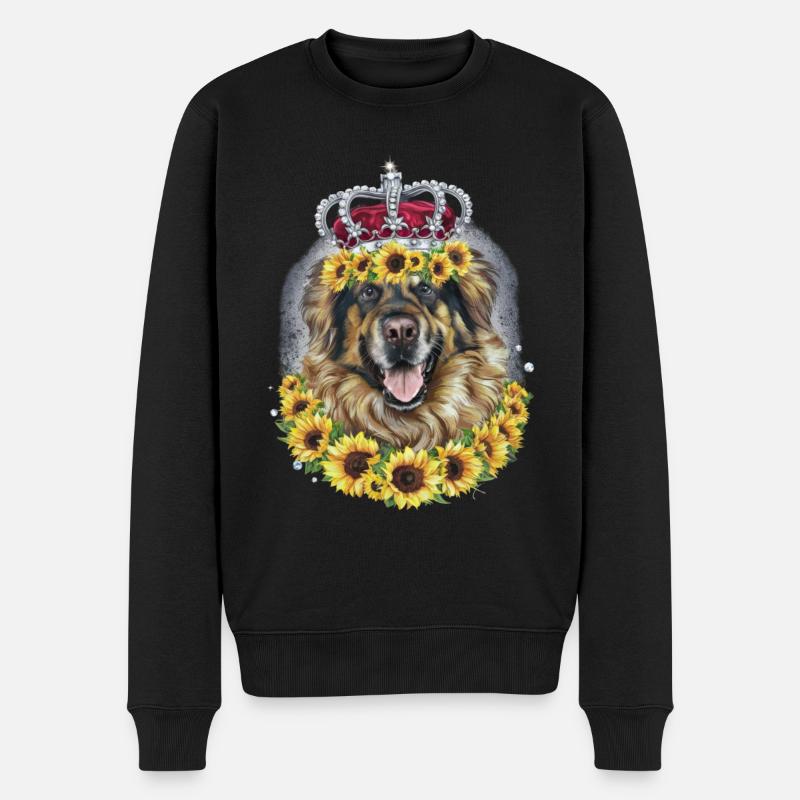 Chien Leonberger avec couronne et tournesols - Pull Premium bio Homme - noir