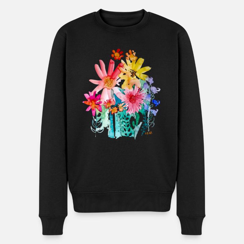 Blumenstrauß aquarell - Männer Premium Bio Pullover - Schwarz