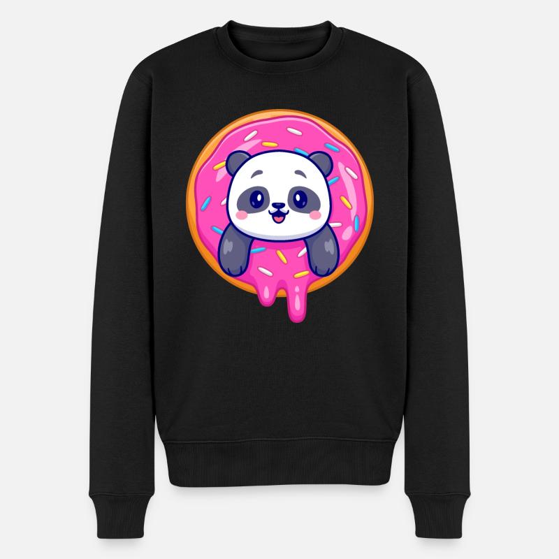 Süßes Pandababy und ein süßer Dounat - Männer Premium Bio Pullover - Schwarz