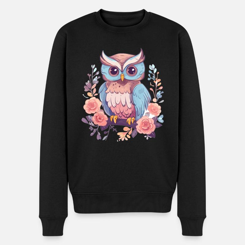 Eule - Männer Premium Bio Pullover - Schwarz