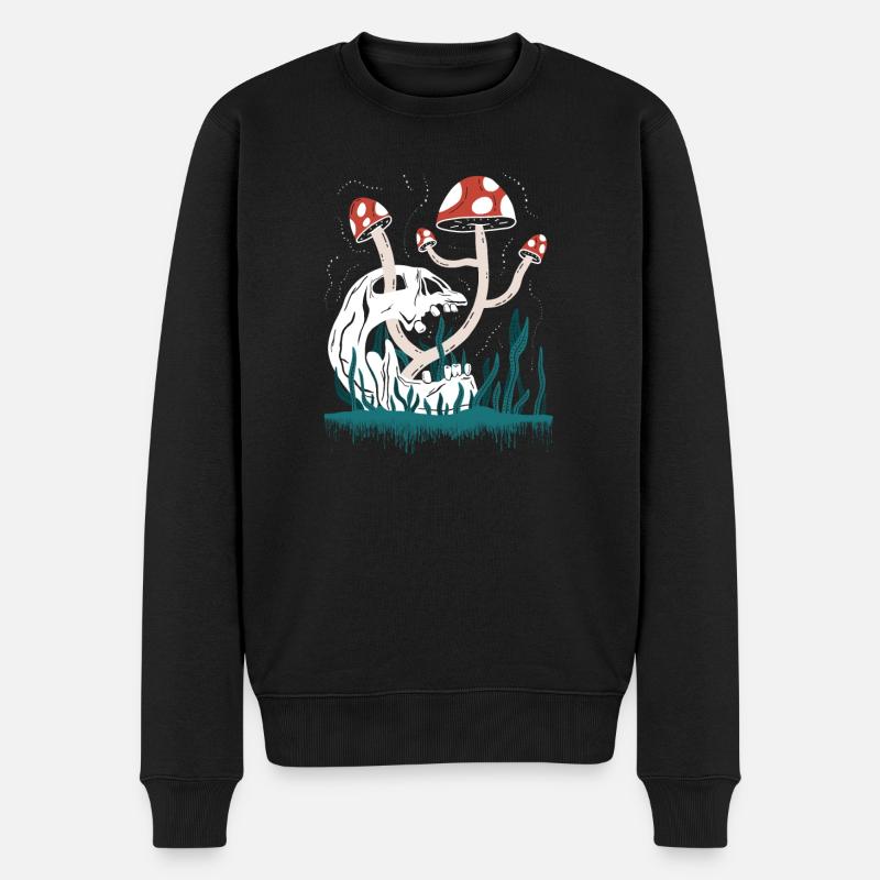 Totenkopf und Pilze - Männer Premium Bio Pullover - Schwarz